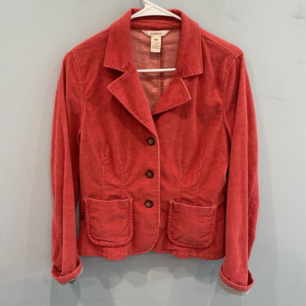 Sundance Womens Cotton Corduroy Blazer 8 Red Jersey Cuff Jacket Fall Layers Boho